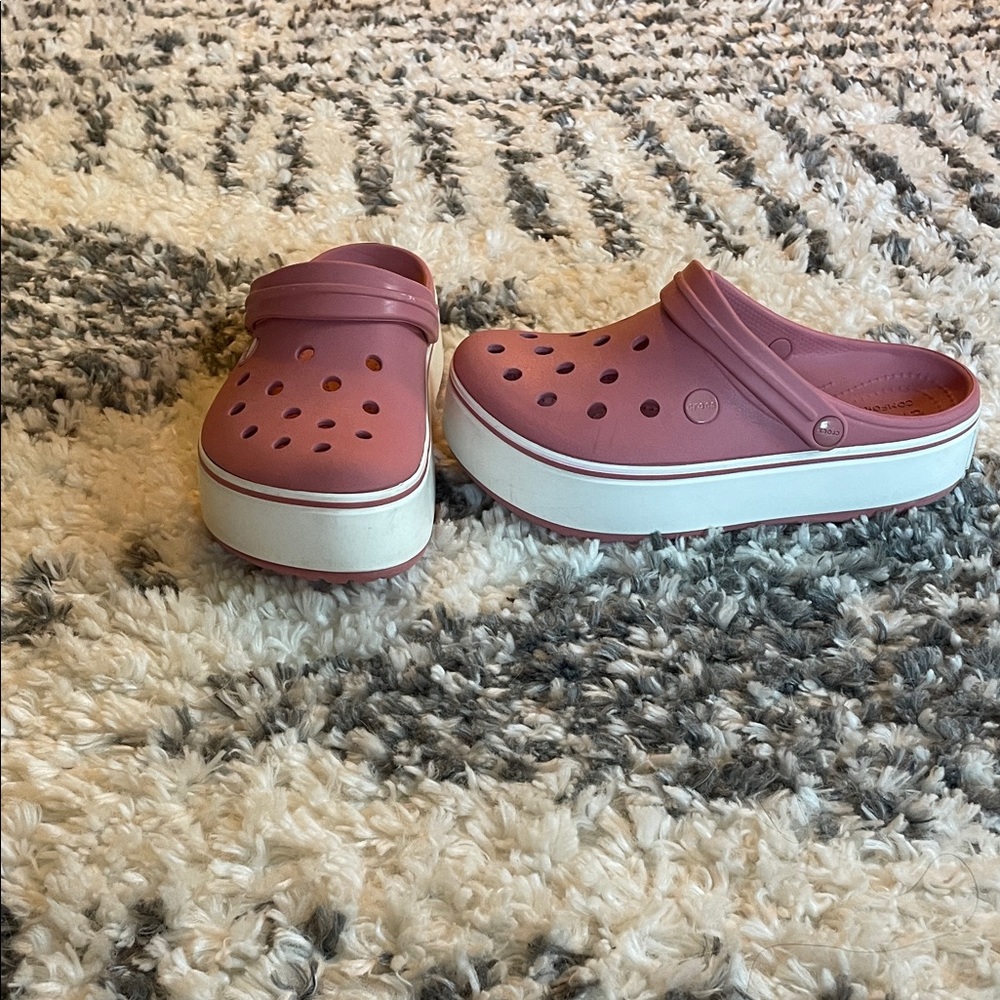 Pink platform crocs
